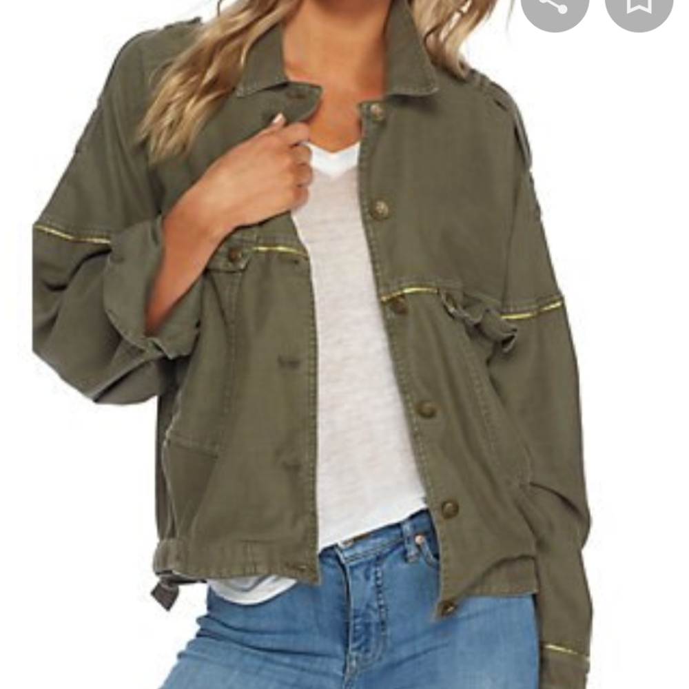 Free People bomber utility field army green moto Jacket